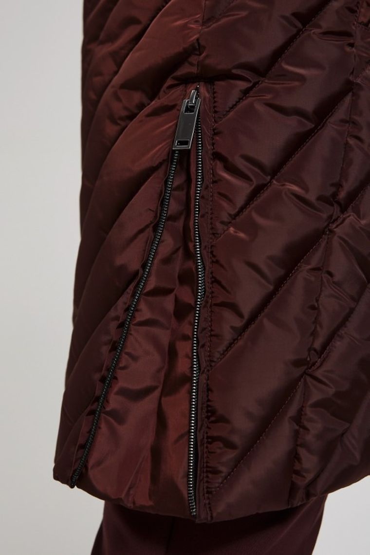 Kurtka damska z kapturem, brązowa, Moodo