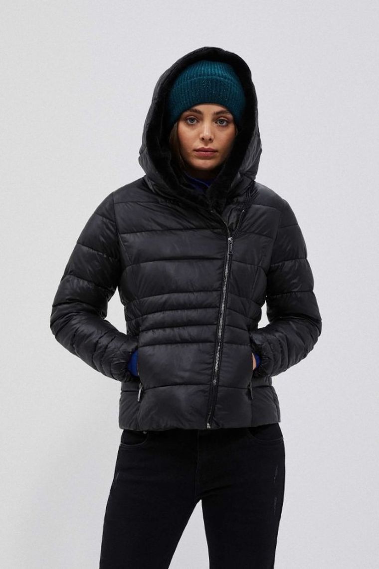 Kurtka damska z kapturem, czarna, Moodo