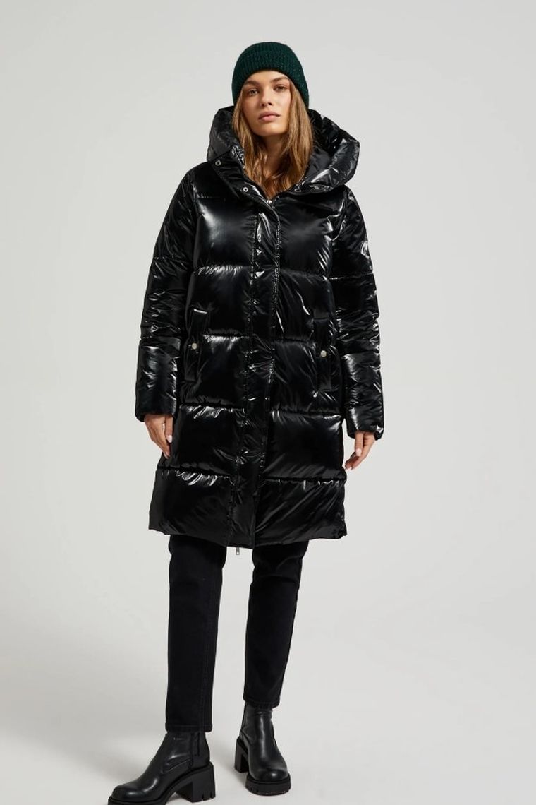 Kurtka damska z kapturem, czarna, Moodo