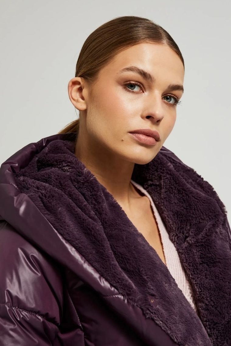 Kurtka damska z kapturem, fioletowa, Moodo