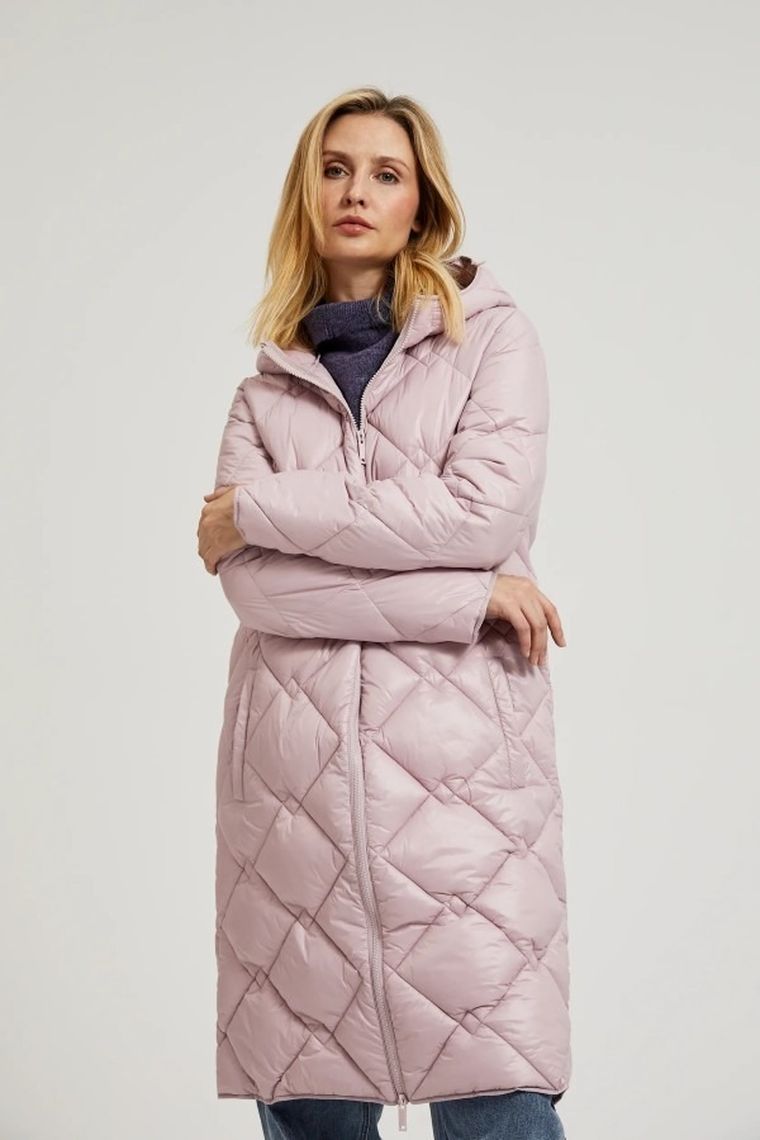 Kurtka damska z kapturem, różowa, Moodo