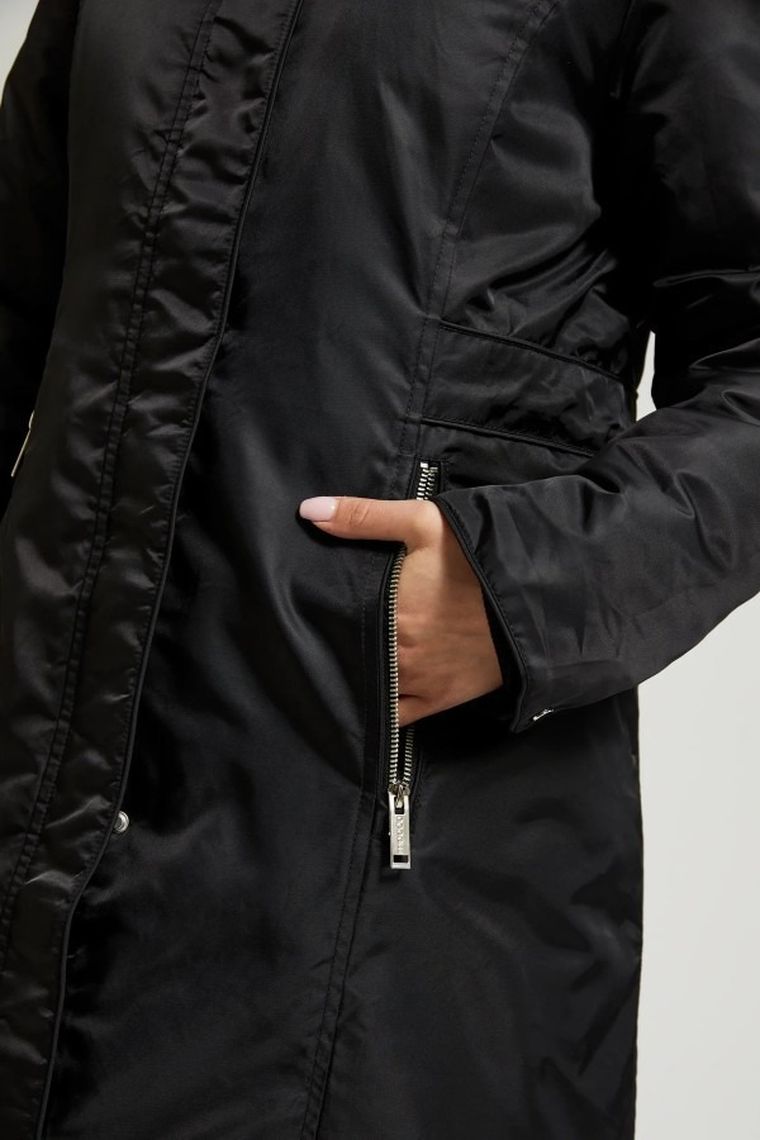 Kurtka damska z kapturem z kapturem, czarna, Moodo