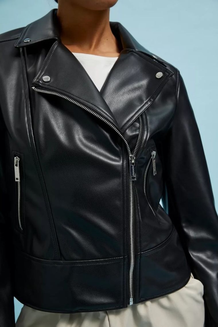 Kurtka ramoneska damska, czarna, Moodo