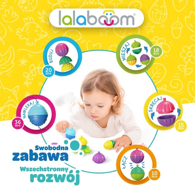 Lalaboom, Kulko-klocki sensoryczne, zestaw, 48 elementów