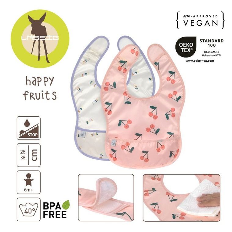 Lassig, Happy Fruits Cherry, zestaw śliniaków wodoodpornych, 6m+, 2 szt.