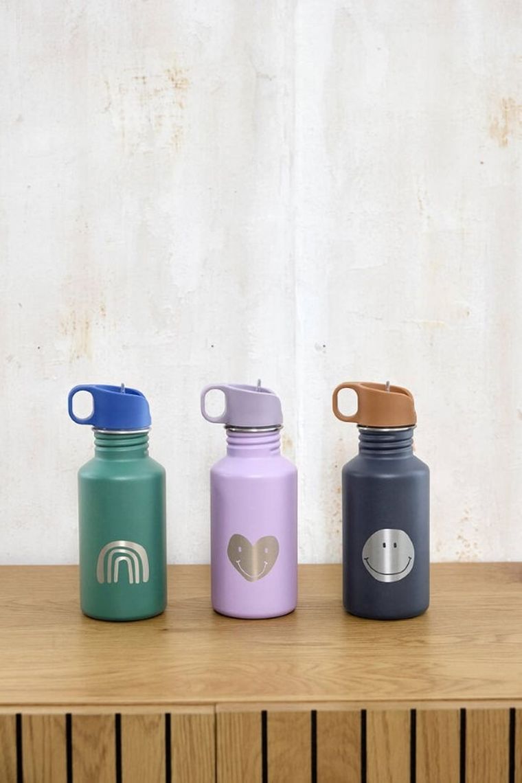 Lassig, Little Gang Heartbidon ze stali nierdzewnej z ustnikiem i uchwytem, 500 ml, lilac