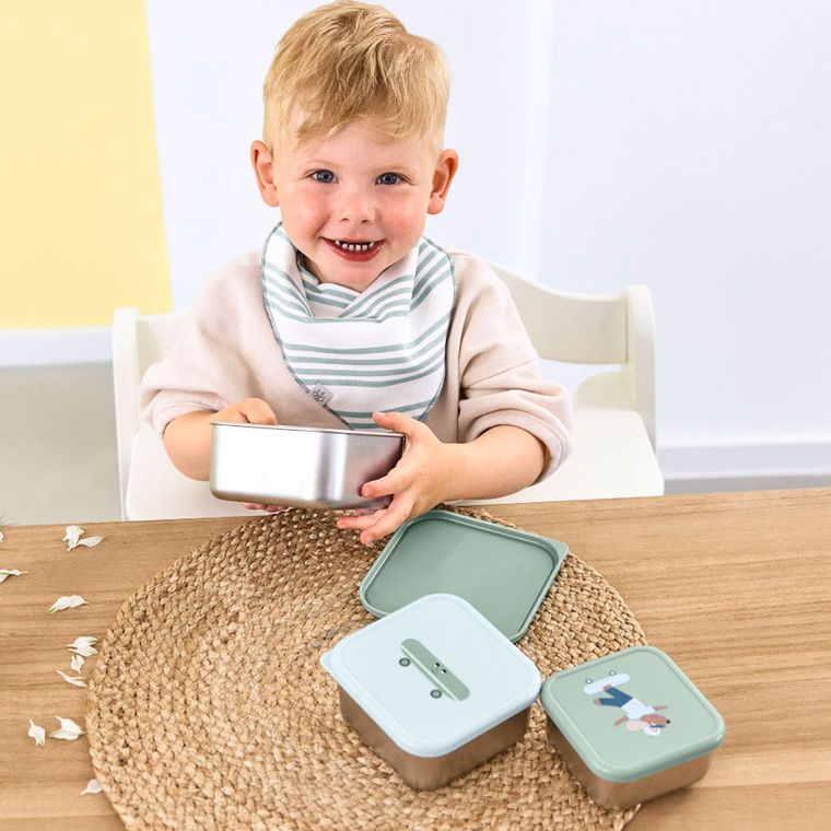 Lassig, Tiny Team, Piesek, snackbox ze stali nierdzewnej, pojemnik na przekąski, 3 szt.