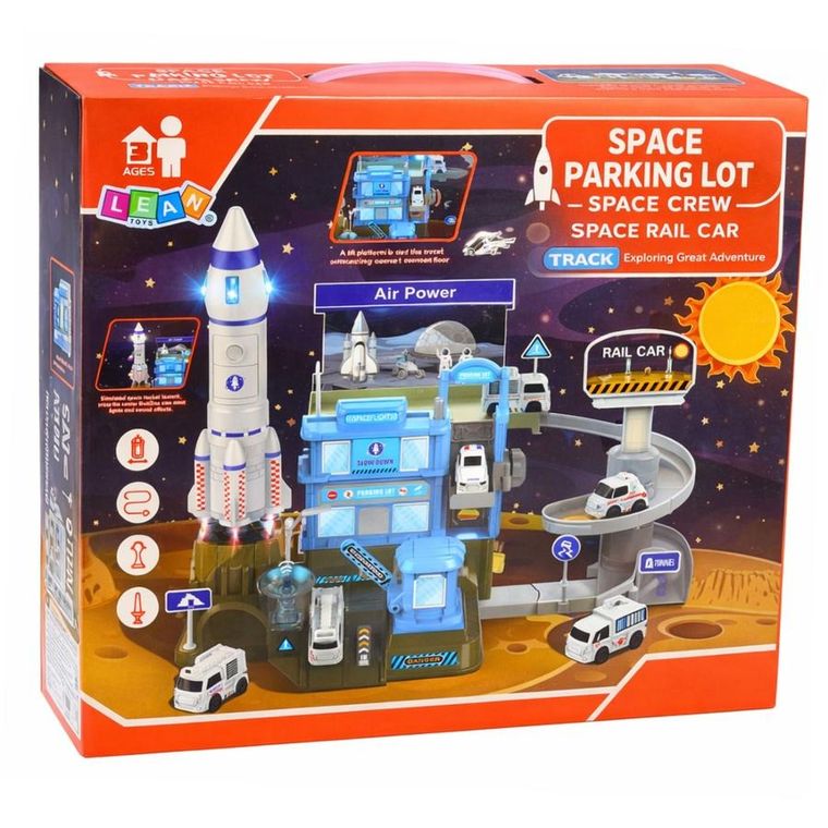 Lean Toys, baza kosmiczna z rakietą, pojazd interaktywny