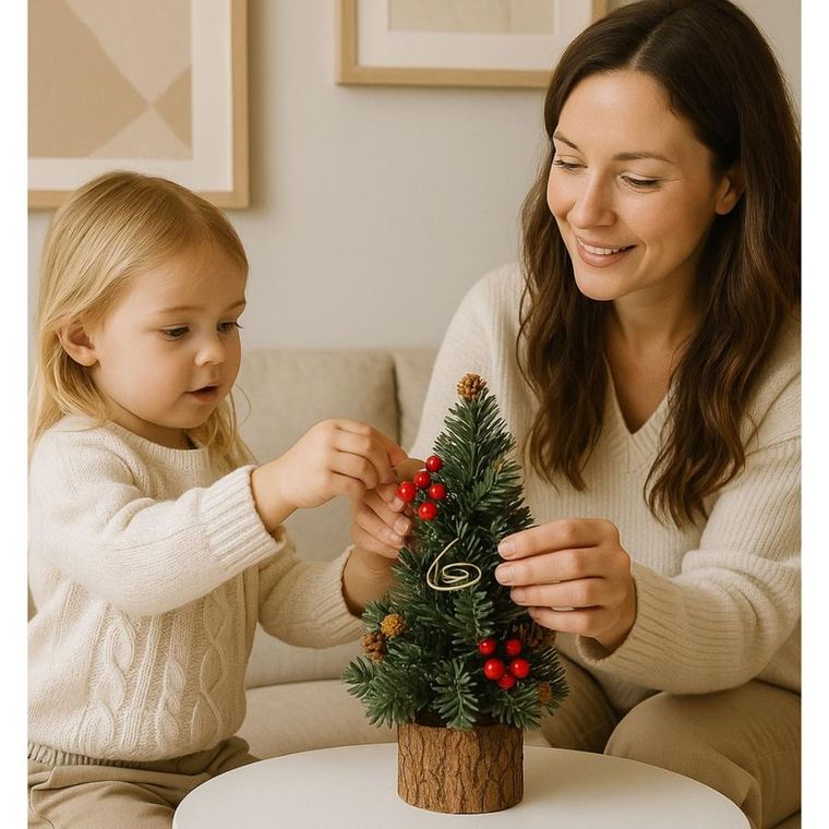 Lean Toys, choinka ozdobna, na pniu, dekoracyjna, czerwona jarzębina, szyszki, 26-12 cm