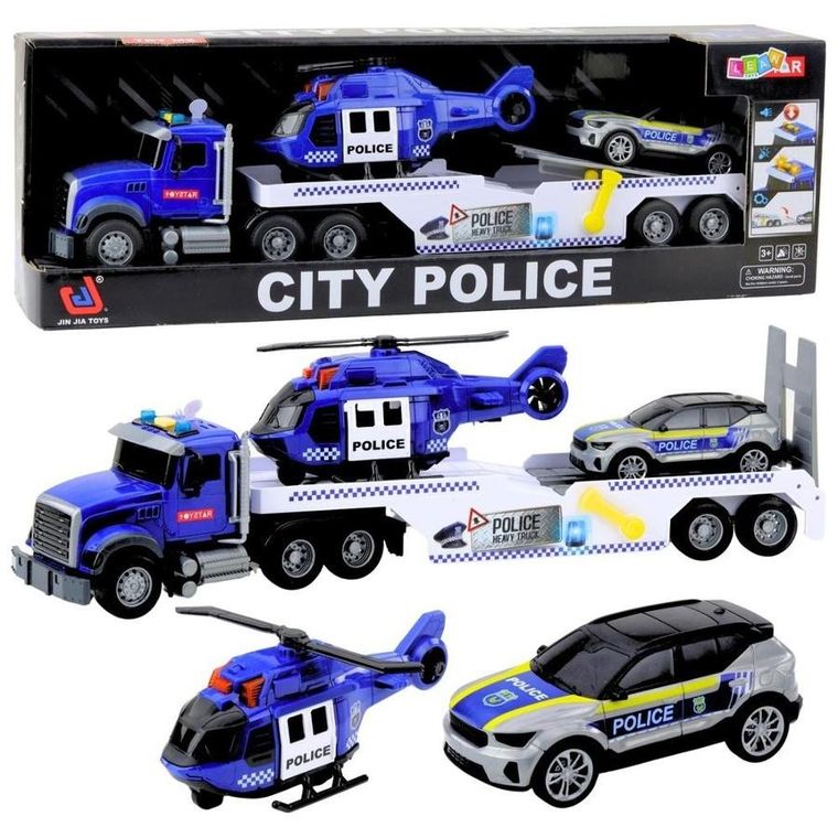 Lean Toys, ciężarówka policyjna z helikopterem i radiowozem, pojazd interaktywny