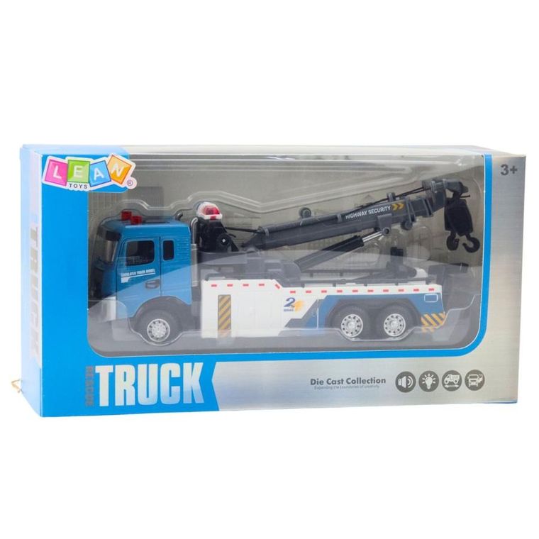 Lean Toys, ciężarówka z wysięgnikiem, metalowa kabina, interaktywny pojazd budowlany