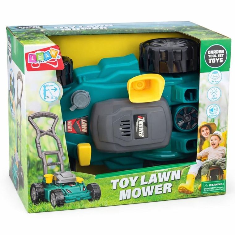 Lean Toys, interaktywna kosiarka ogrodowa, zielona