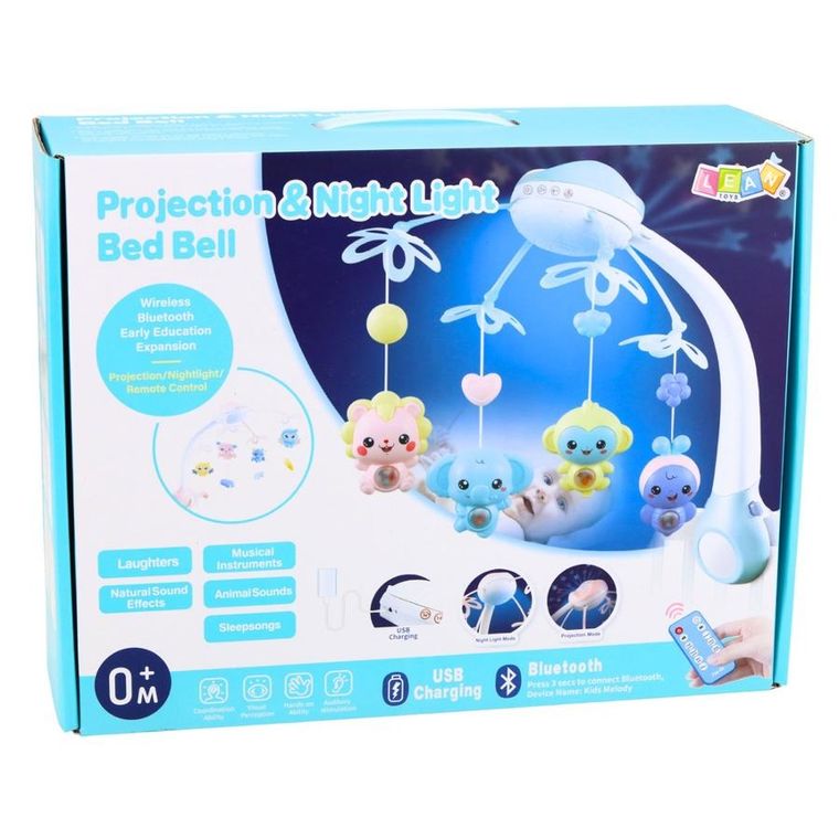 Lean Toys, karuzela do łóżeczka z projektorem, 2w1, różowa