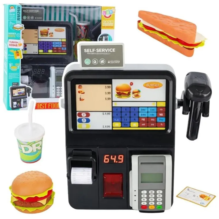 Lean Toys, kasa sklepowa samoobsługowa z terminalem i akcesoriami, interaktywna