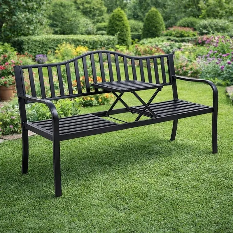 Lean Toys, ławka ogrodowa, metalowa, czarna, 150 cm