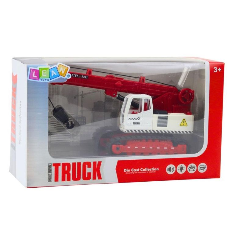 Lean Toys, metalowy dźwig gąsienicowy, interaktywny pojazd budowlany