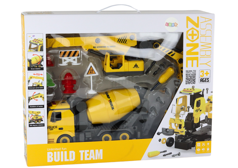 Lean Toys, pojazdy budowlane z dźwiękiem, 1:12, diy