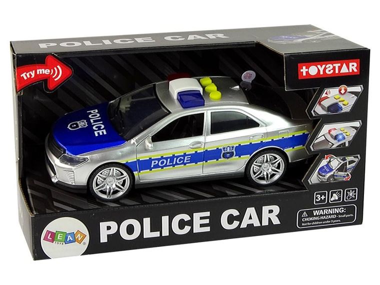 Lean Toys, policja, pojazd interaktywny, napęd frykcyjny, 1:14, srebrny
