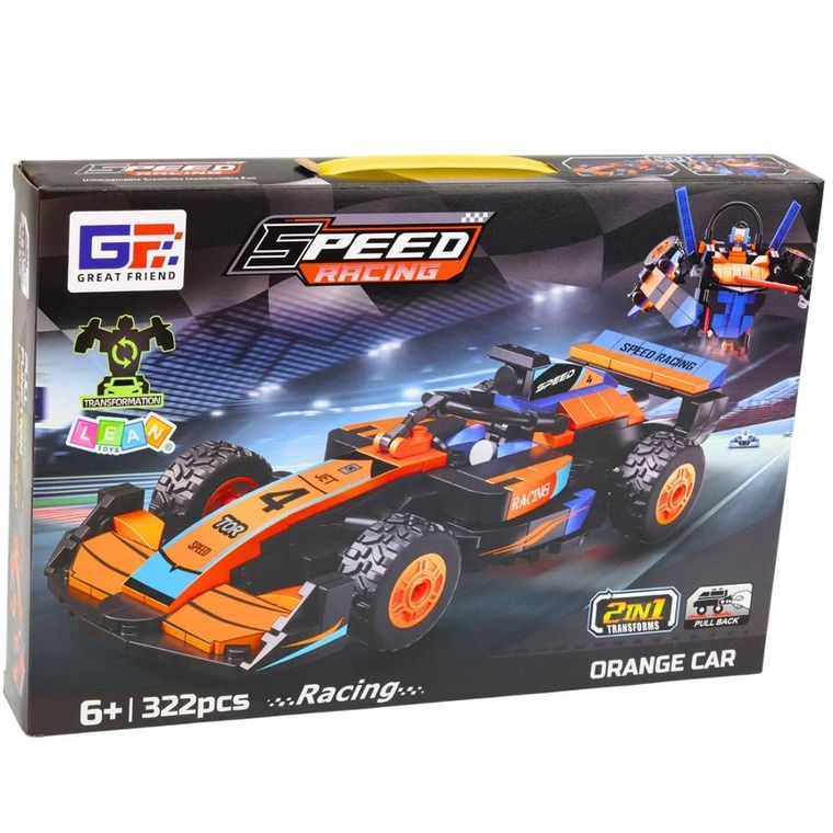 Lean Toys, Robot Wyścigówka, klocki konstrukcyjne 2w1, pomarańczowy, 322 elementy