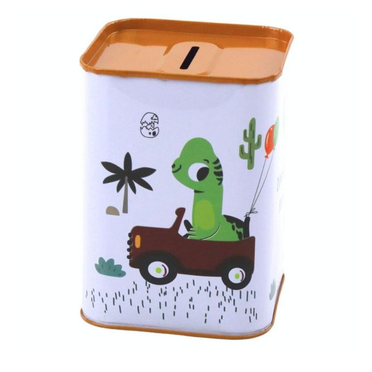 Lean Toys, skarbonka metalowa, dinozaur w samochodzie, 11-8 cm, 1 szt.