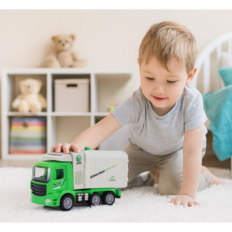 Lean Toys, śmieciarka miejska, pojazd interaktywny, zielona