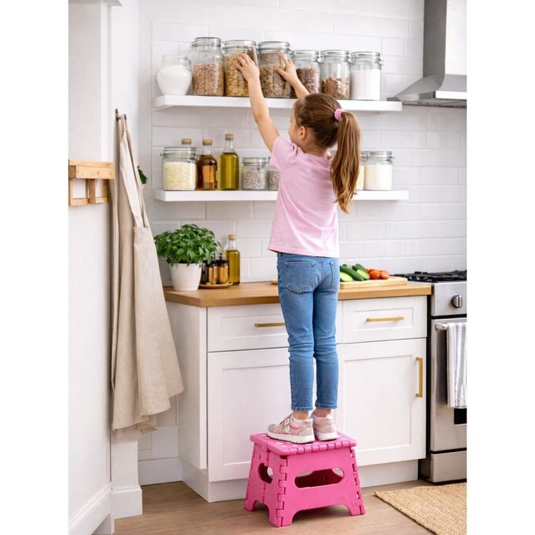 Lean Toys, stołek, składany podnóżek antypoślizgowy, różowy, 24-19 cm