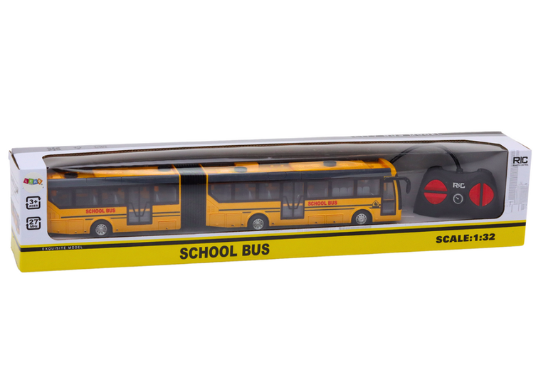 Lean Toys, szkolny bus przegubowy, zdalnie sterowany, żółty, 1:32