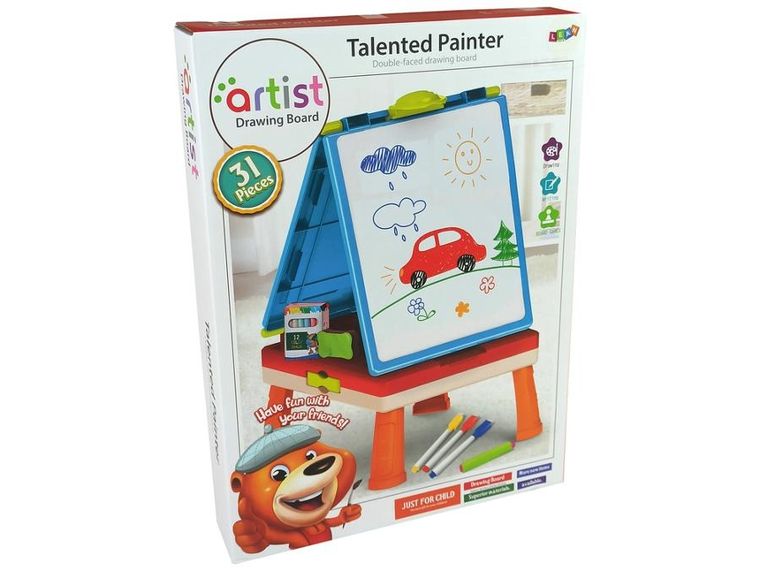 Lean Toys, tablica magnetyczno-kredowa, 3w1, stolik do gier, niebieska