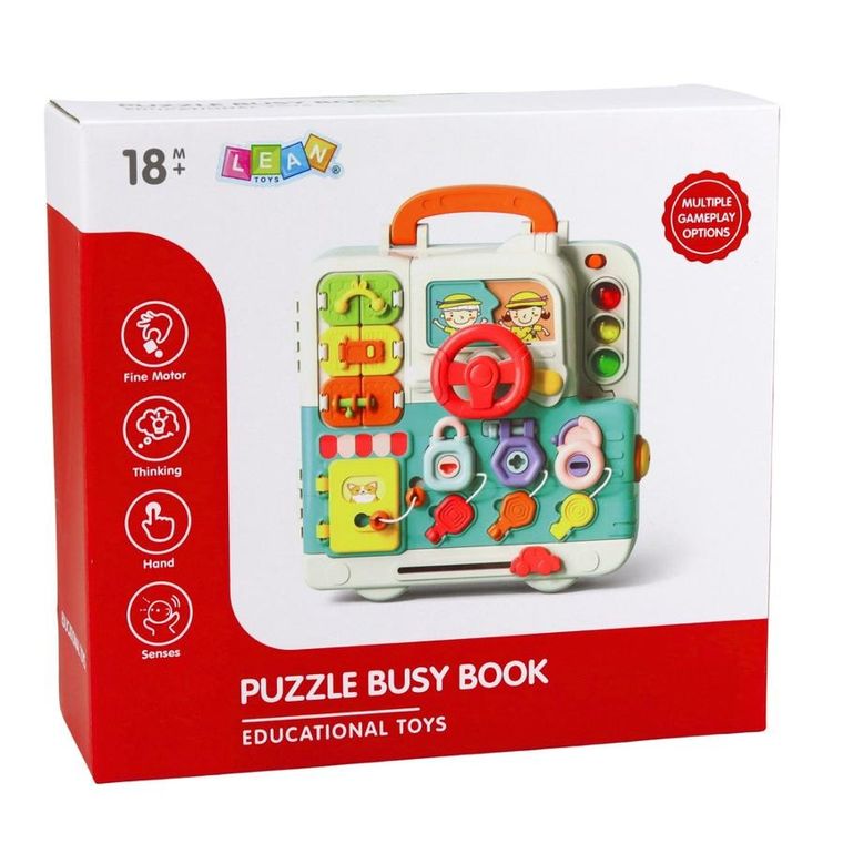 Lean Toys, tablica manipulacyjna, zabawka interaktywna, książka, 16 elementów