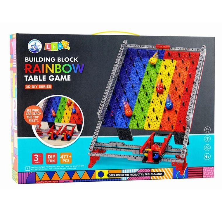 Lean Toys, tęczowy tor kulkowy do zbudowania z klocków, gra zręcznościowa, 477 elementów