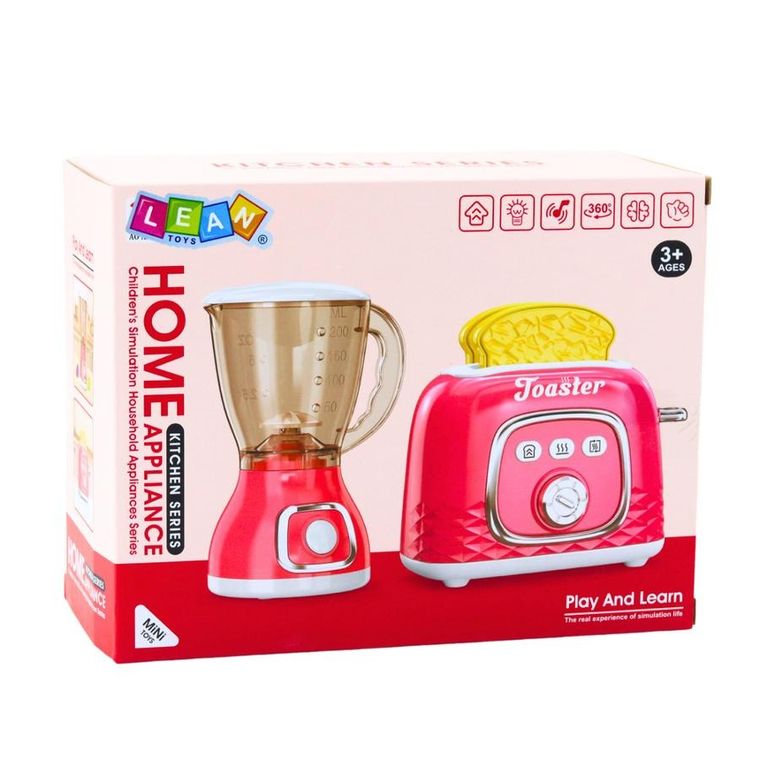 Lean Toys, toster i blender, małe AGD, zabawka interaktywna, różowe