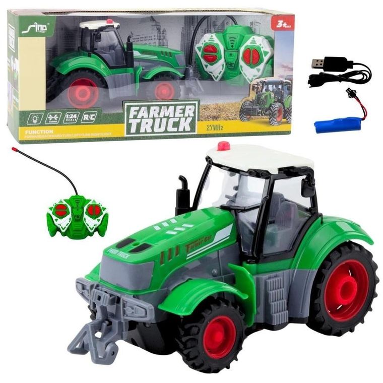 Lean Toys, traktor, pojazd rolniczy zdalnie sterowany, zielony, 1:24