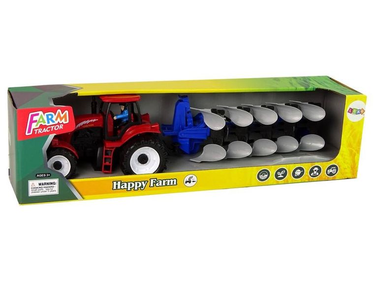 Lean Toys, traktor z pługiem, czerwony