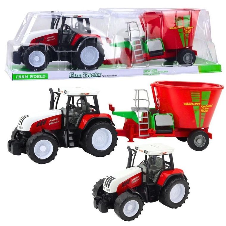 Lean Toys, traktor z przyczepą i mieszalnikiem paszy, czerwony, 60 cm