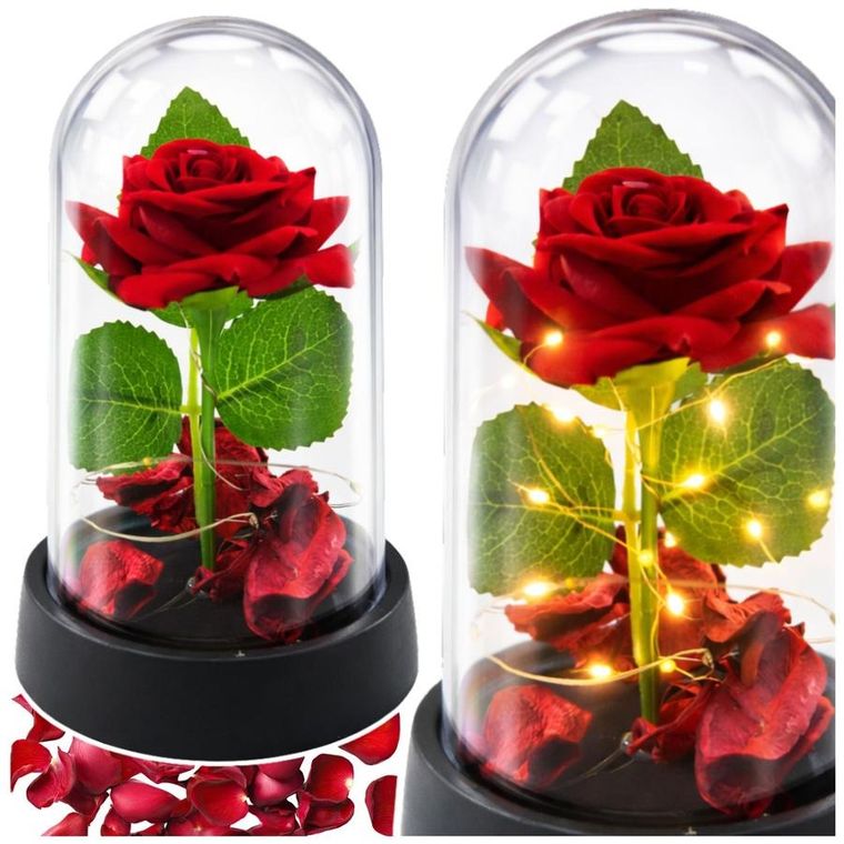 Lean Toys, wieczna róża w kopule, z oświetleniem LED, czerwona, 14-8 cm