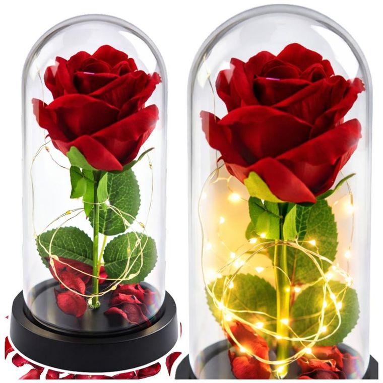 Lean Toys, wieczna róża w kopule, z oświetleniem LED, czerwona, 21-11 cm