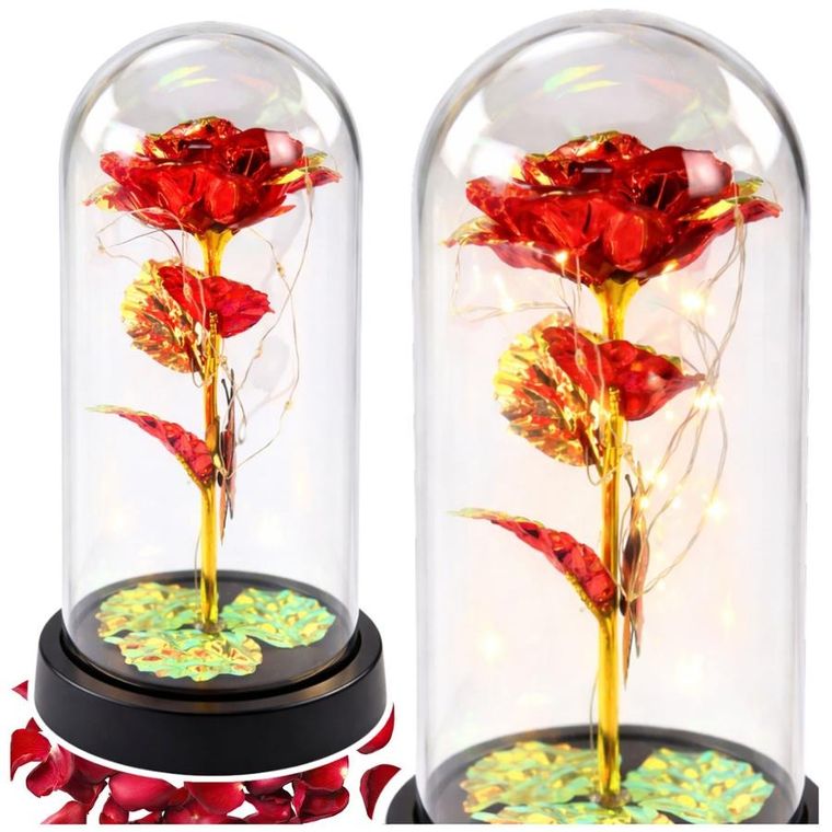 Lean Toys, wieczna róża w szle kryształowa oświetlenie LED, motylek, czerwona, 21-11 cm