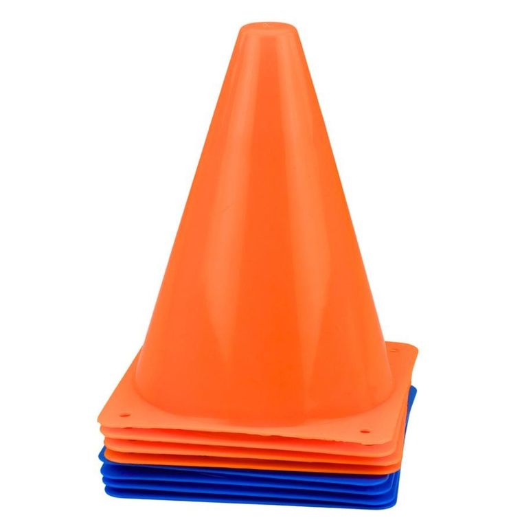 Lean Toys, zestaw pachołków treningowych z piłką, niebiesko-pomarańczowe, 8 szt.