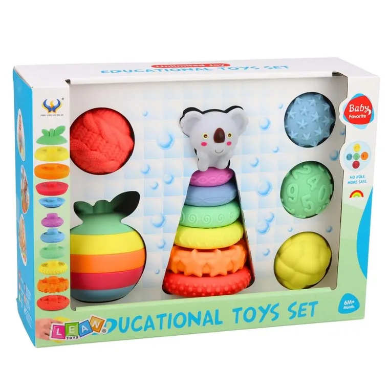 Lean Toys, zestaw zabawek sensorycznych: piramidka i piłki gumowe, 16 elementów