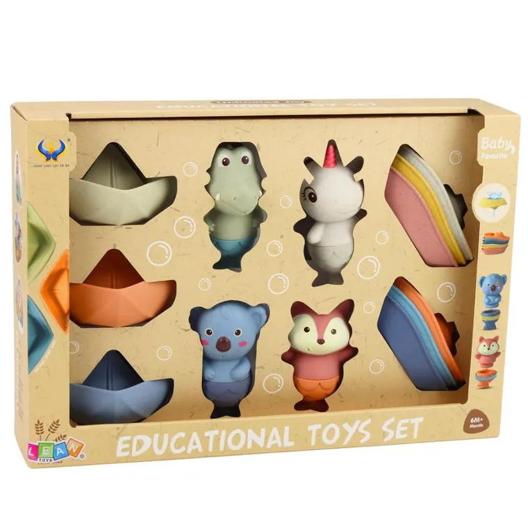 Lean Toys, zwierzęta, statki i łódeczki, zabawki do kąpieli, 13 elementów