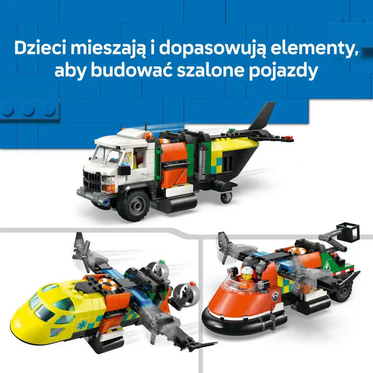 LEGO City, Zestaw z samolotem, ciężarówką serwisową i poduszkowcem, 60505