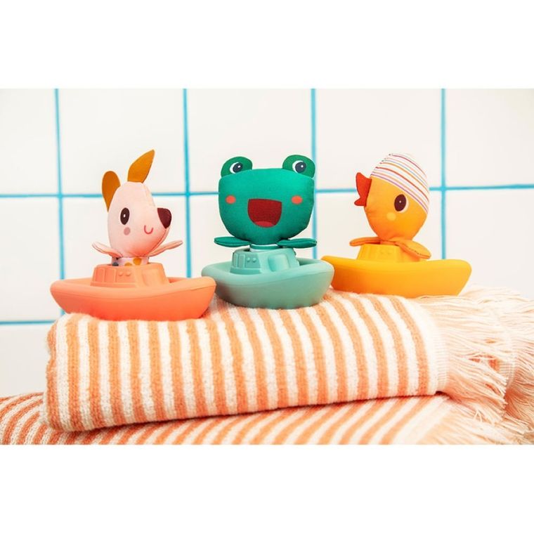 Lilliputiens, Kaczorek Gaspard, zabawka do kąpieli, łódeczka z przytulanką, 6m+