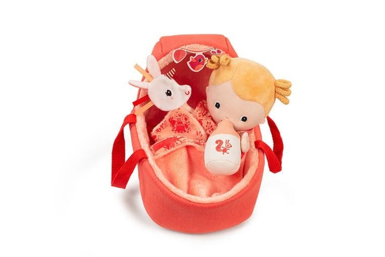Lilliputiens, Lena, lalka dzidziuś w gondoli z komforterem i butelką mleka