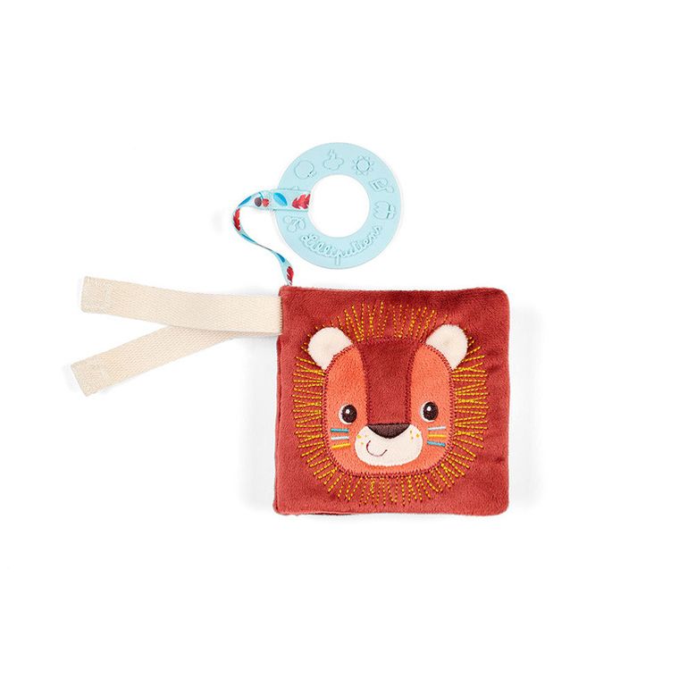 Lilliputiens, Lew Jack, mini-książeczka wielofunkcyjna z szeleszczącą folią i gryzakiem, 6m+