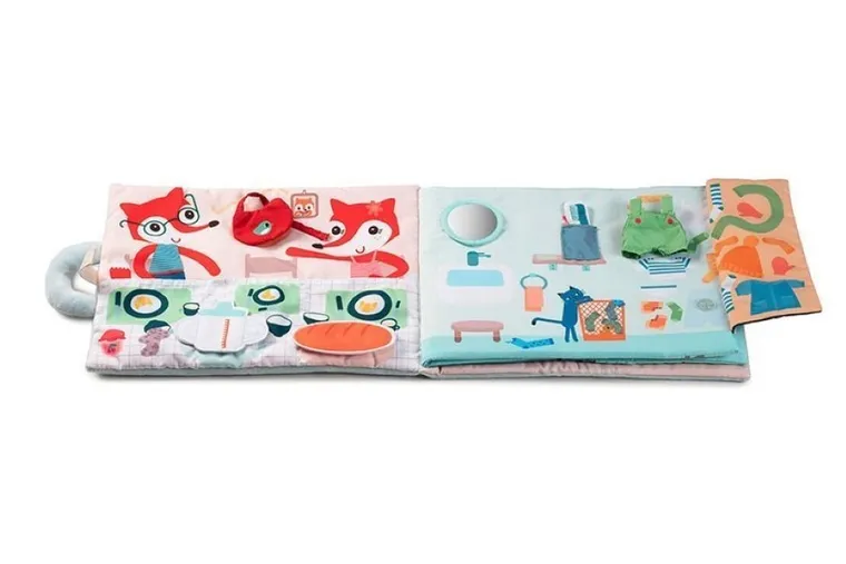 Lilliputiens, miękka książeczka aktywizująca z mini - przytulanką, Dzień dobry, mały lisku, 18 m+