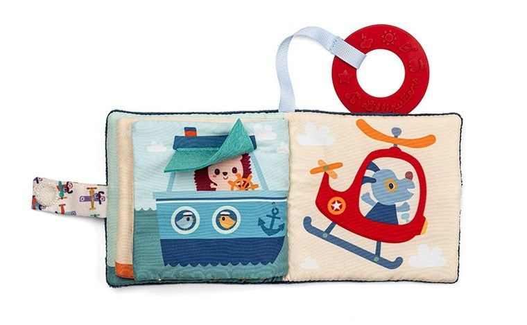 Lilliputiens, Piesek Jules, mini-książeczka wielofunkcyjna z szeleszczącą folią i gryzakiem, 6m+