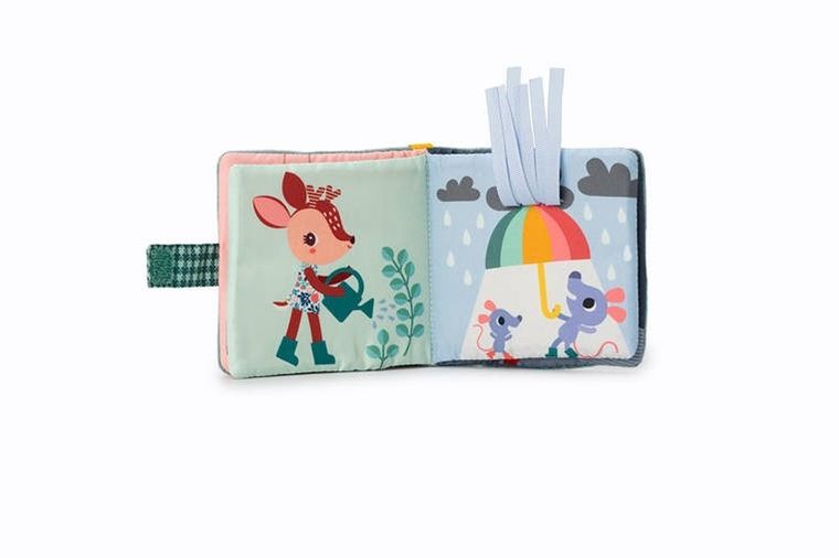 Lilliputiens, Smok Joe, miękka mini-książeczka z silikonowym gryzakiem, 6m+