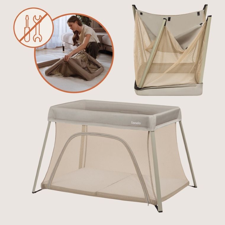 Lionelo, Alice, łóżeczko turystyczne, 3w1, Beige Olive