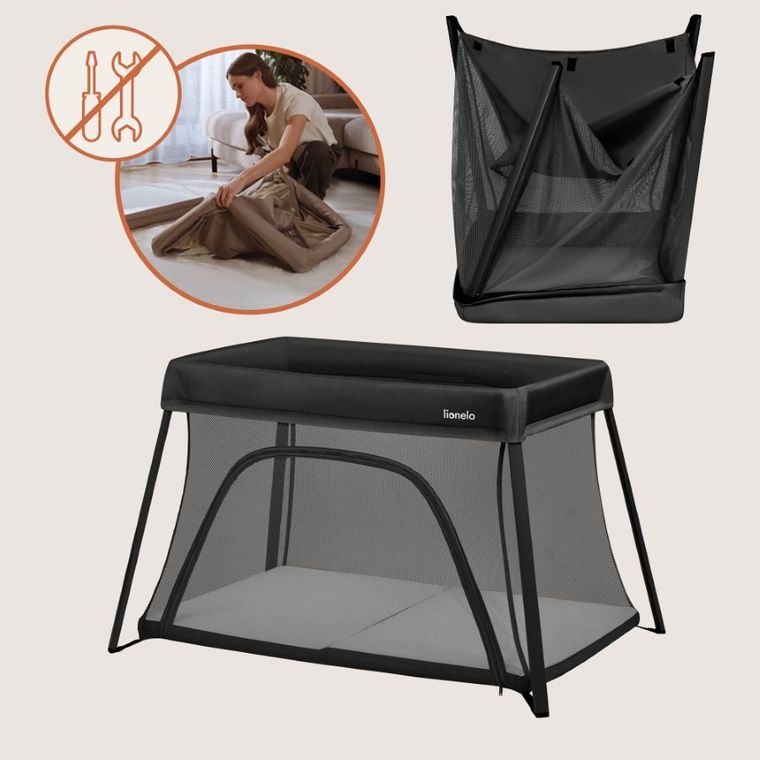 Lionelo, Alice, łóżeczko turystyczne, 3w1, Black