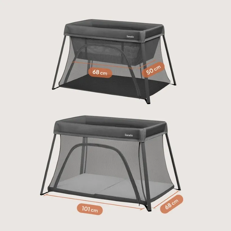 Lionelo, Alice, łóżeczko turystyczne, 3w1, Grey
